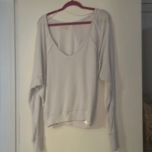 Free People White V Neck Waffle Knit Shirt